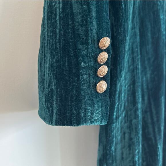 FORE Emerald Green Velvet Long Coat Gold Buttons, Women’s Large - Picture 6 of 6